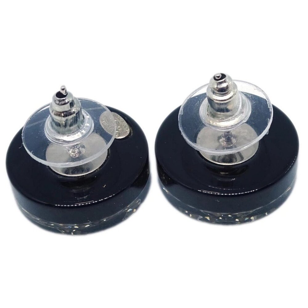 Chanel Button Piercing Earrings Black Rhinestone Artificial Pearl 14C 195000 - Picture 3 of 4